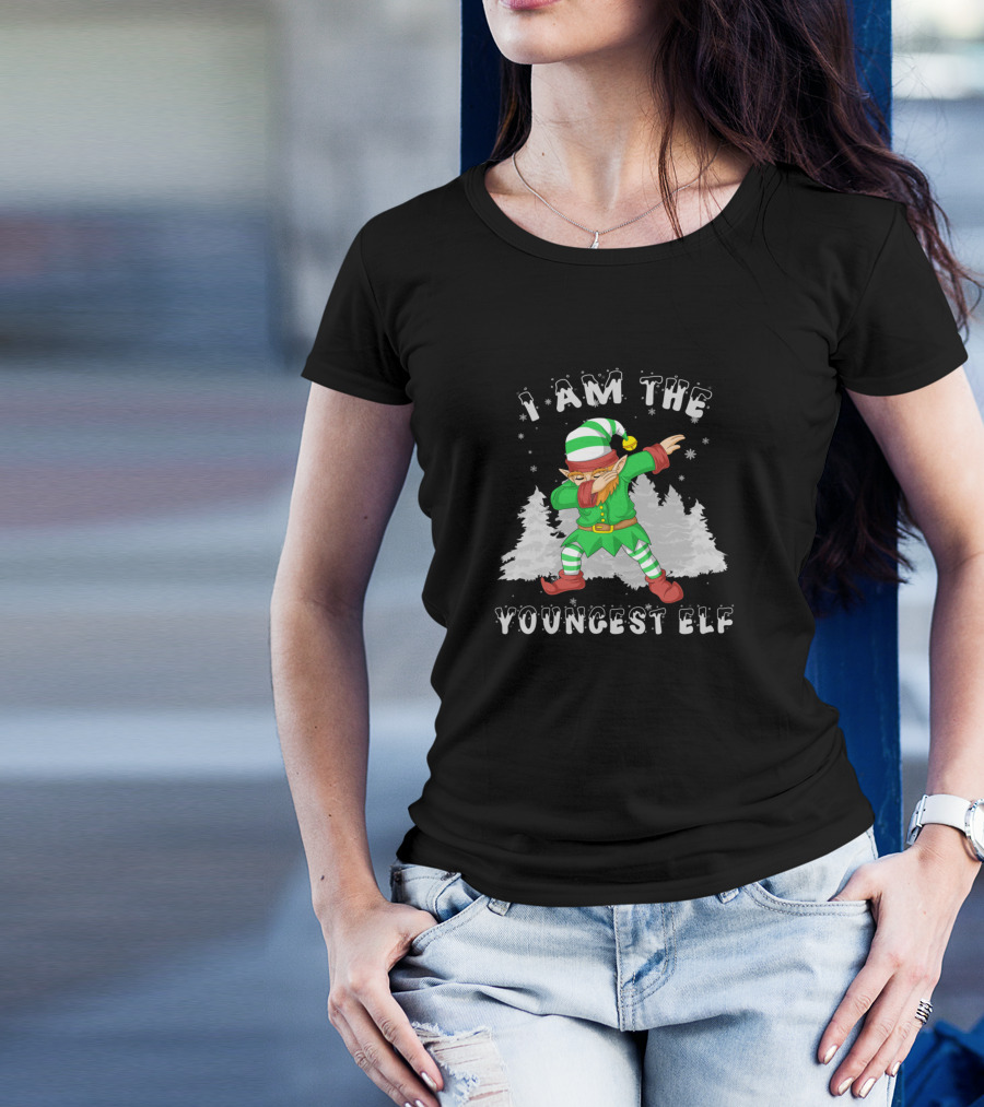 I Am The Youngest Elf Dabbing Christmas Scene T-Shirt