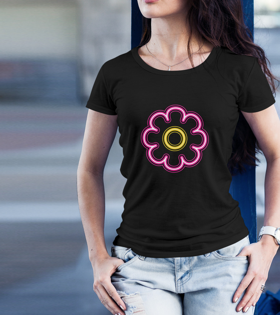 Neon Flower Pink And Yellow Glowing Blossom T-Shirt