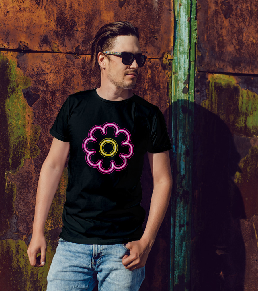 Neon Flower Pink And Yellow Glowing Blossom T-Shirt