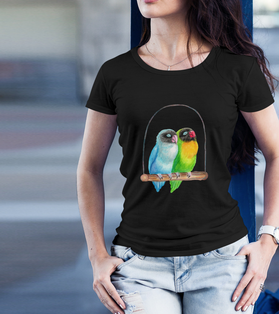 Sleepy Lovebirds On Swing Perch T-Shirt