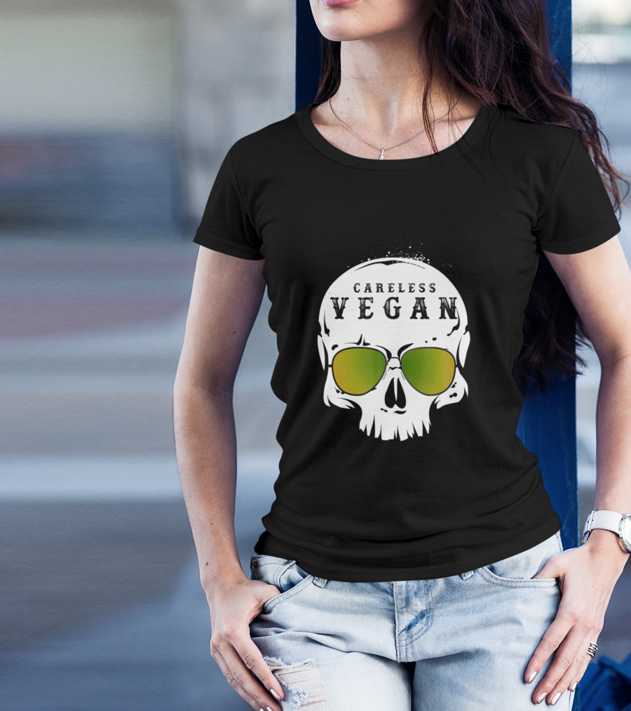 Careless Vegan Skull With Sunglasses T-Shirt