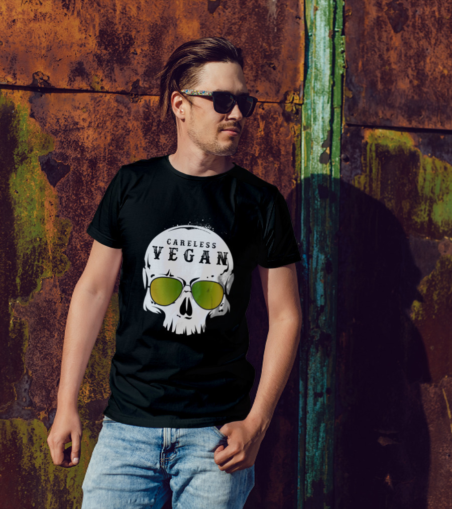 Careless Vegan Skull With Sunglasses T-Shirt
