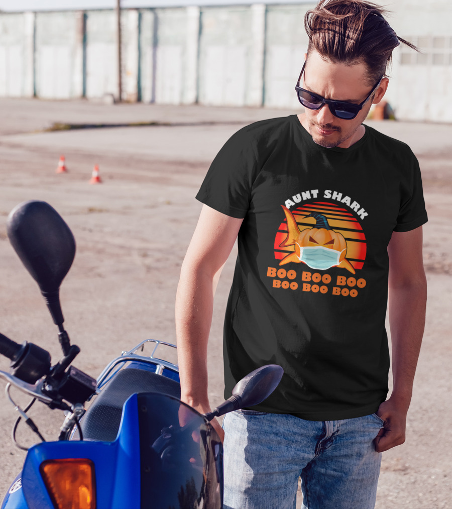 Aunt Shark Boo Boo Boo Boo Boo Boo Pumpkin Mask Halloween T-Shirt