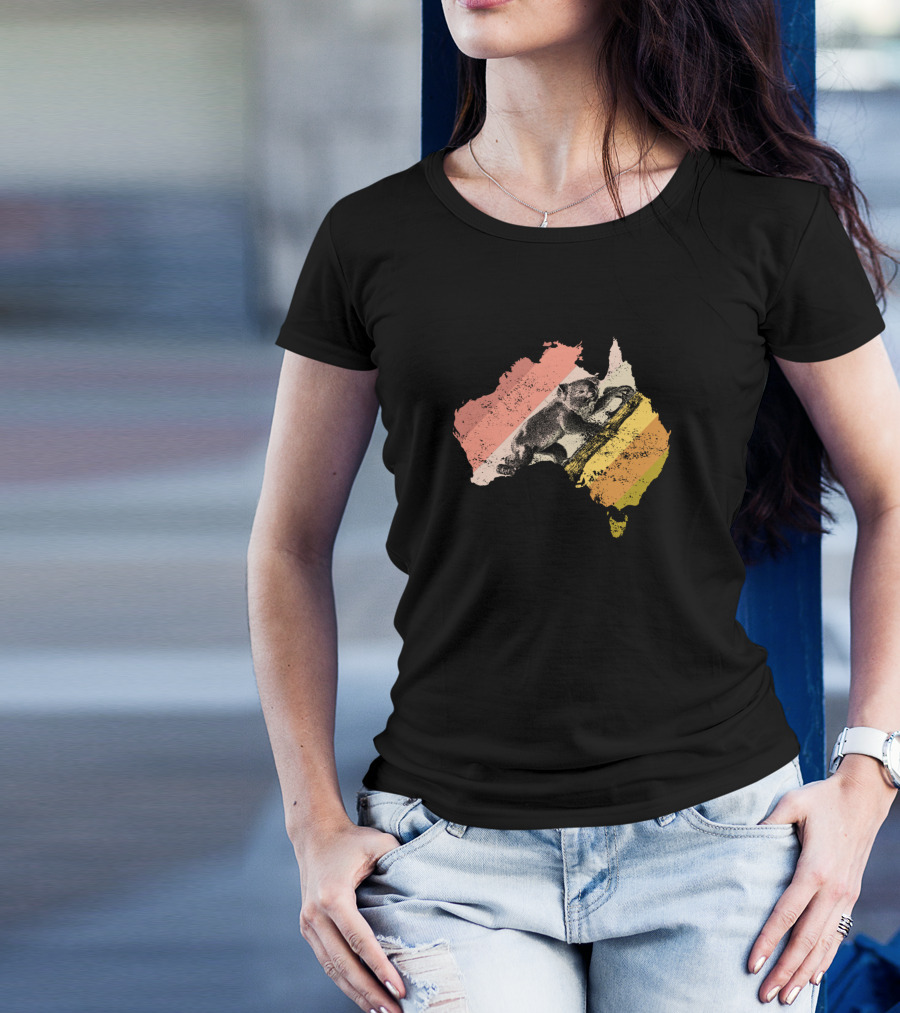 Australia Map Koala Bear Retro Travel Vintage Stripes T-Shirt