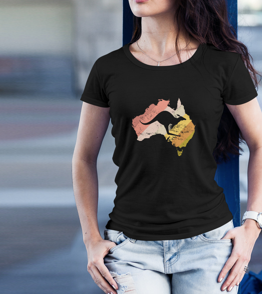 Australia Wallabies Vintage Kangaroo Map Retro Travel T-Shirt