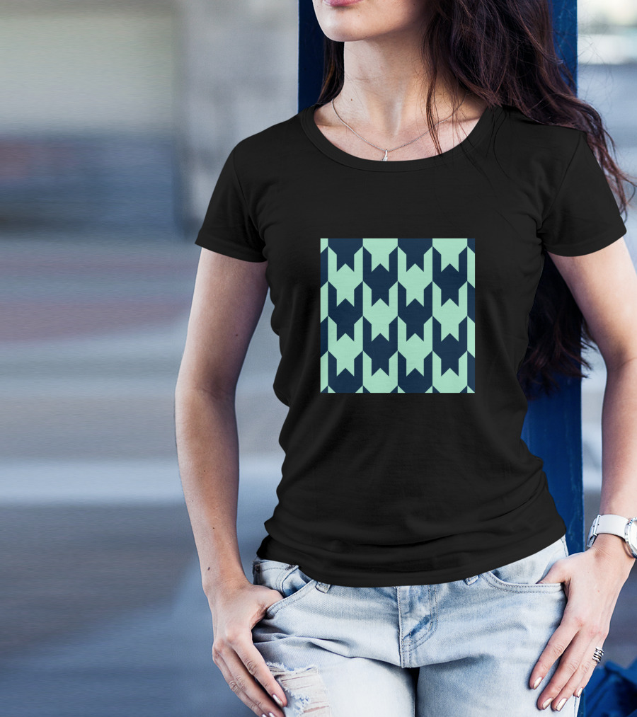 Blue And Mint Houndstooth Pattern Repeat T-Shirt