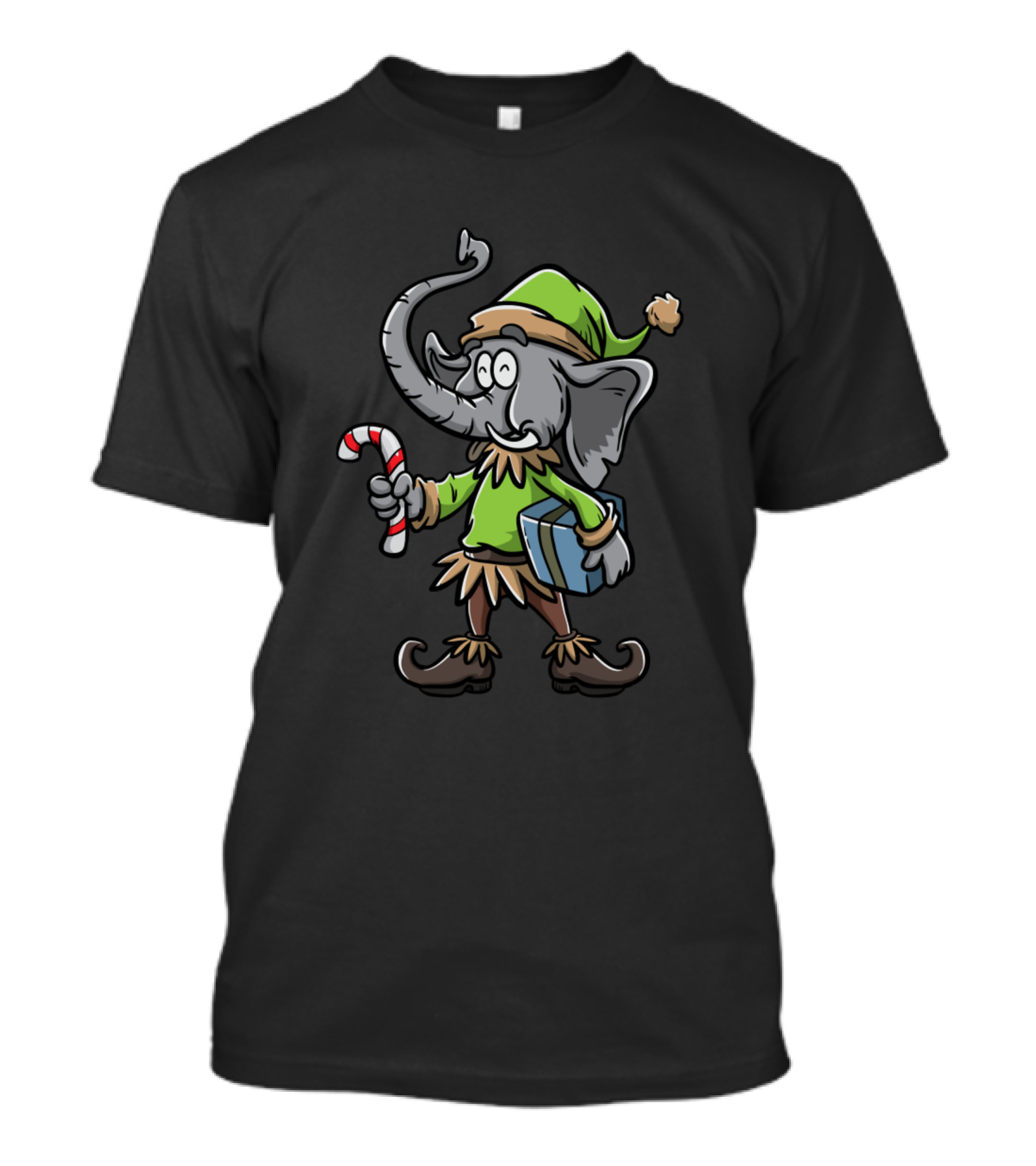 Christmas Elephant Funny Elf Costume Candy Cane Gift T-Shirt
