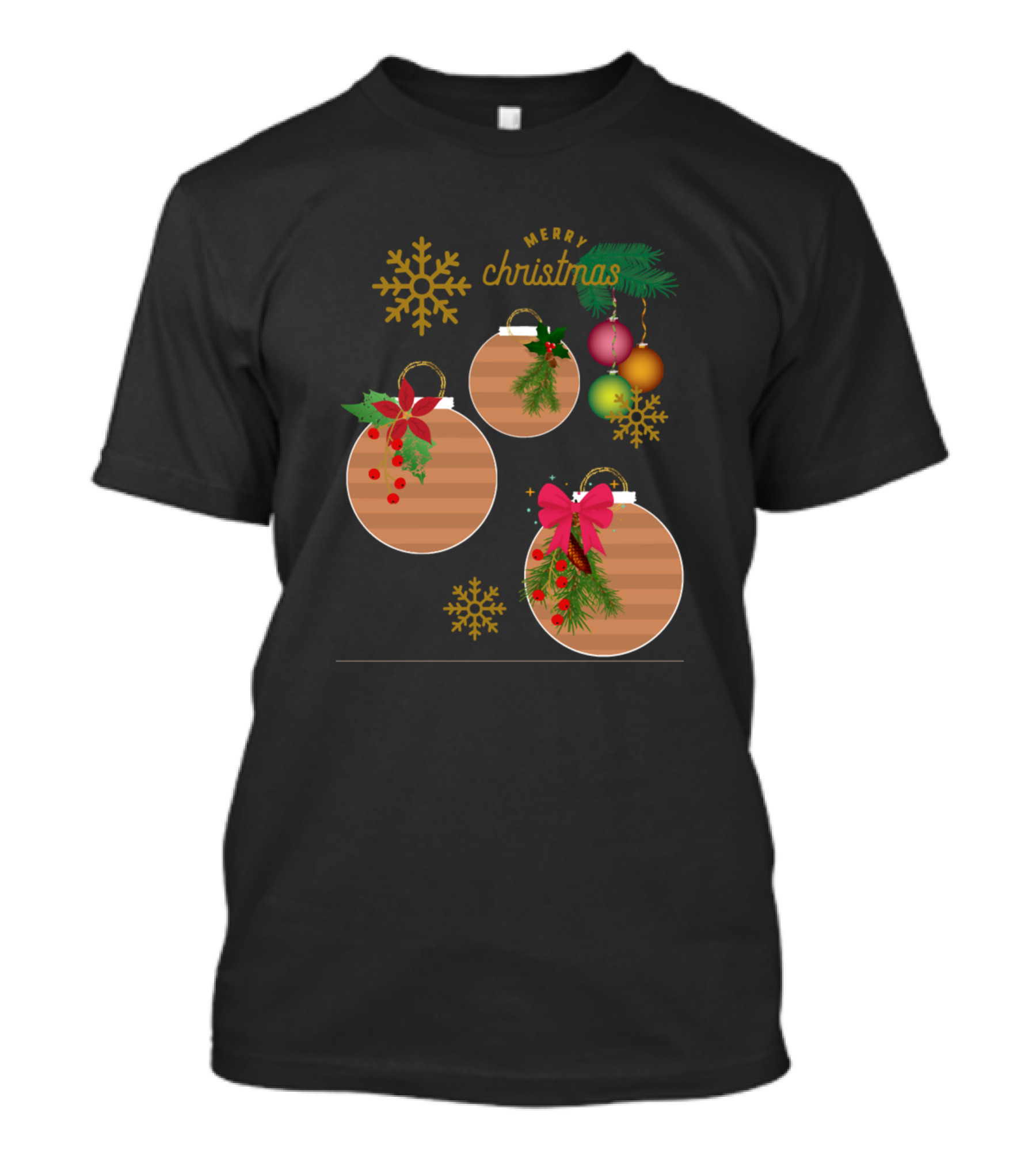 Merry Christmas Fair Ornaments And Snowflakes T-Shirt