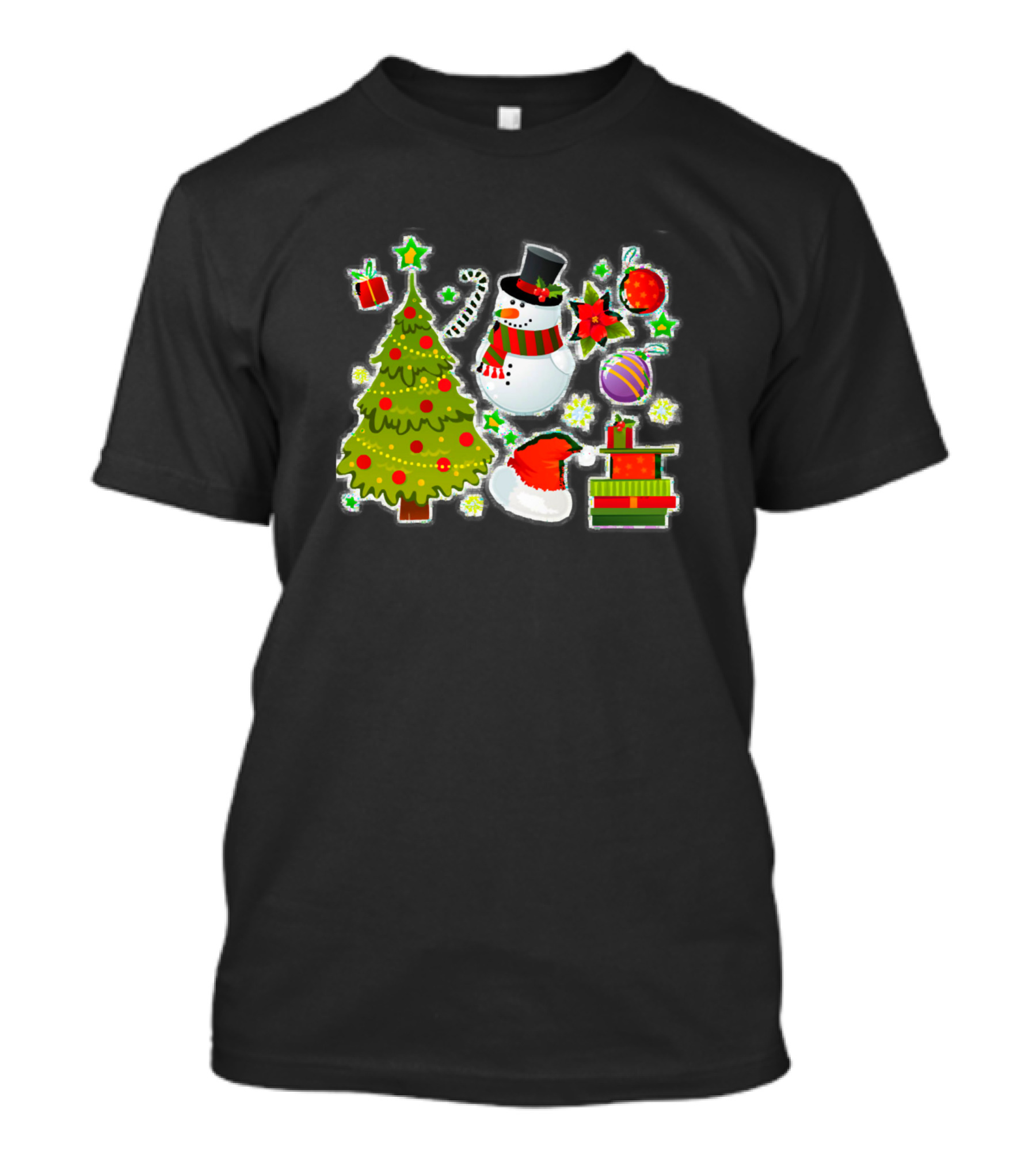 Christmas Tree Snowman Gifts Santa Hat Ornaments T-Shirt