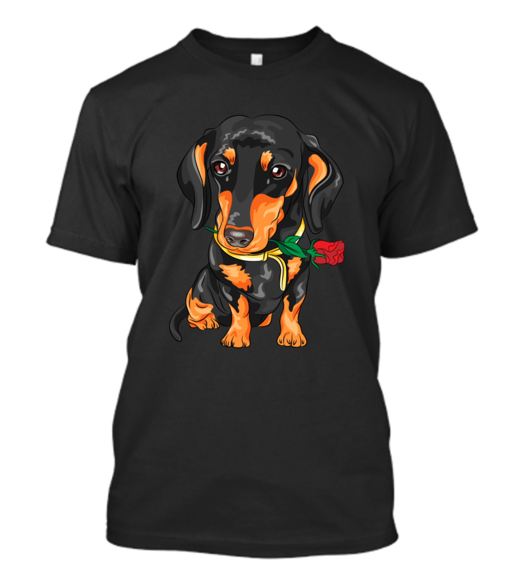 Dachshund Dog With Red Rose Flower T-Shirt