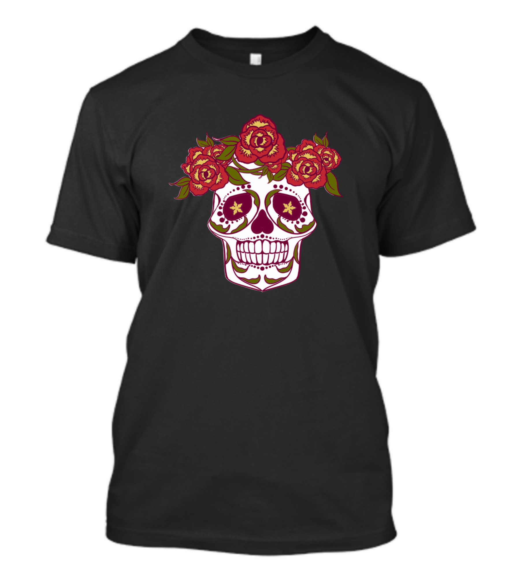 Day Of The Dead Sugar Skull With Red Roses T-Shirt