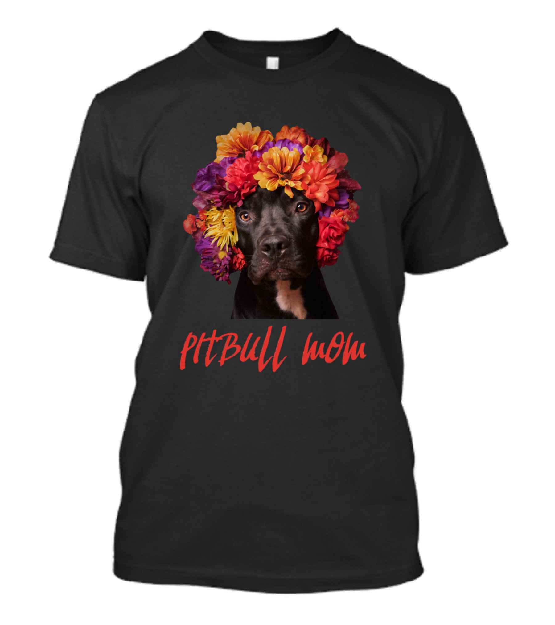 Pitbull Mom Colorful Flower Crown Dog Lovers T-Shirt