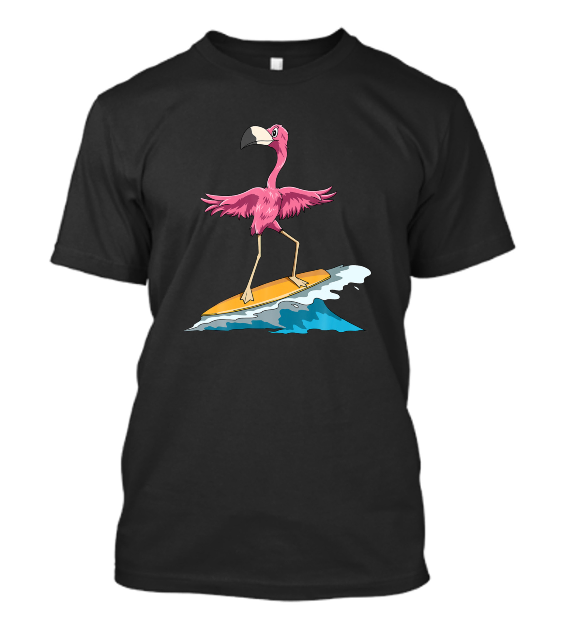 Flamingo Surfing On Flamingo Surfboard Riding Waves T-Shirt