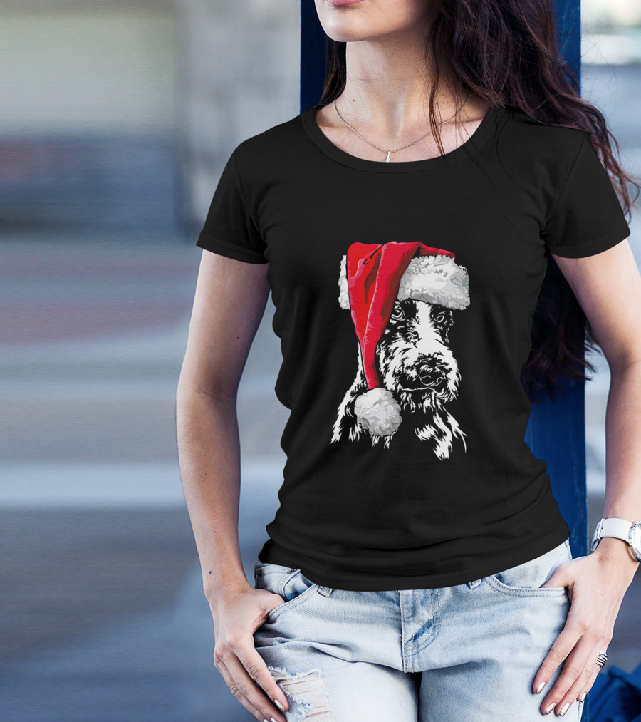 Fox Terrier With Santa Hat Christmas Dog T-Shirt