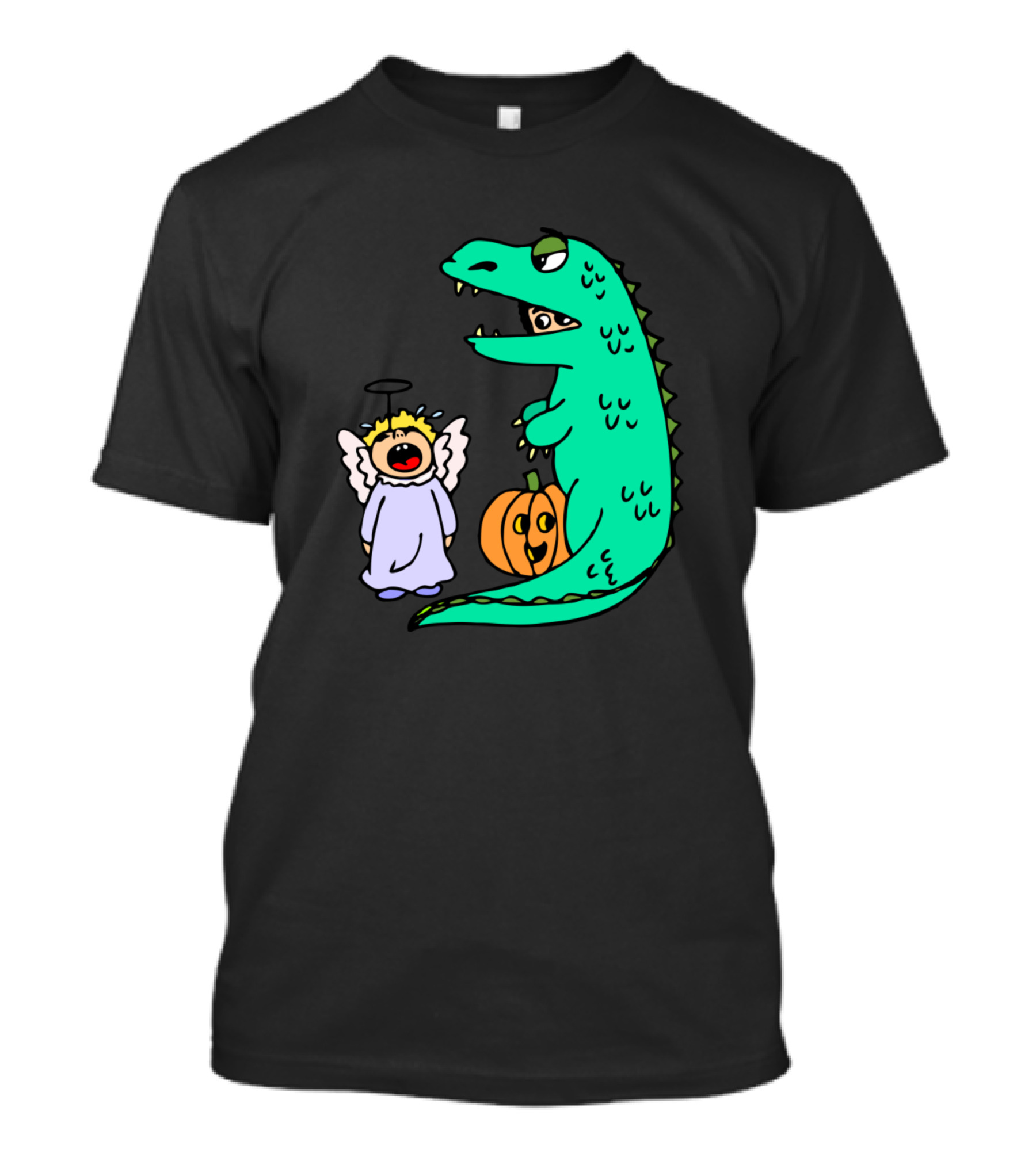 Funny Halloween Angel Costume With Dinosaur Eating Candy T-Shirt