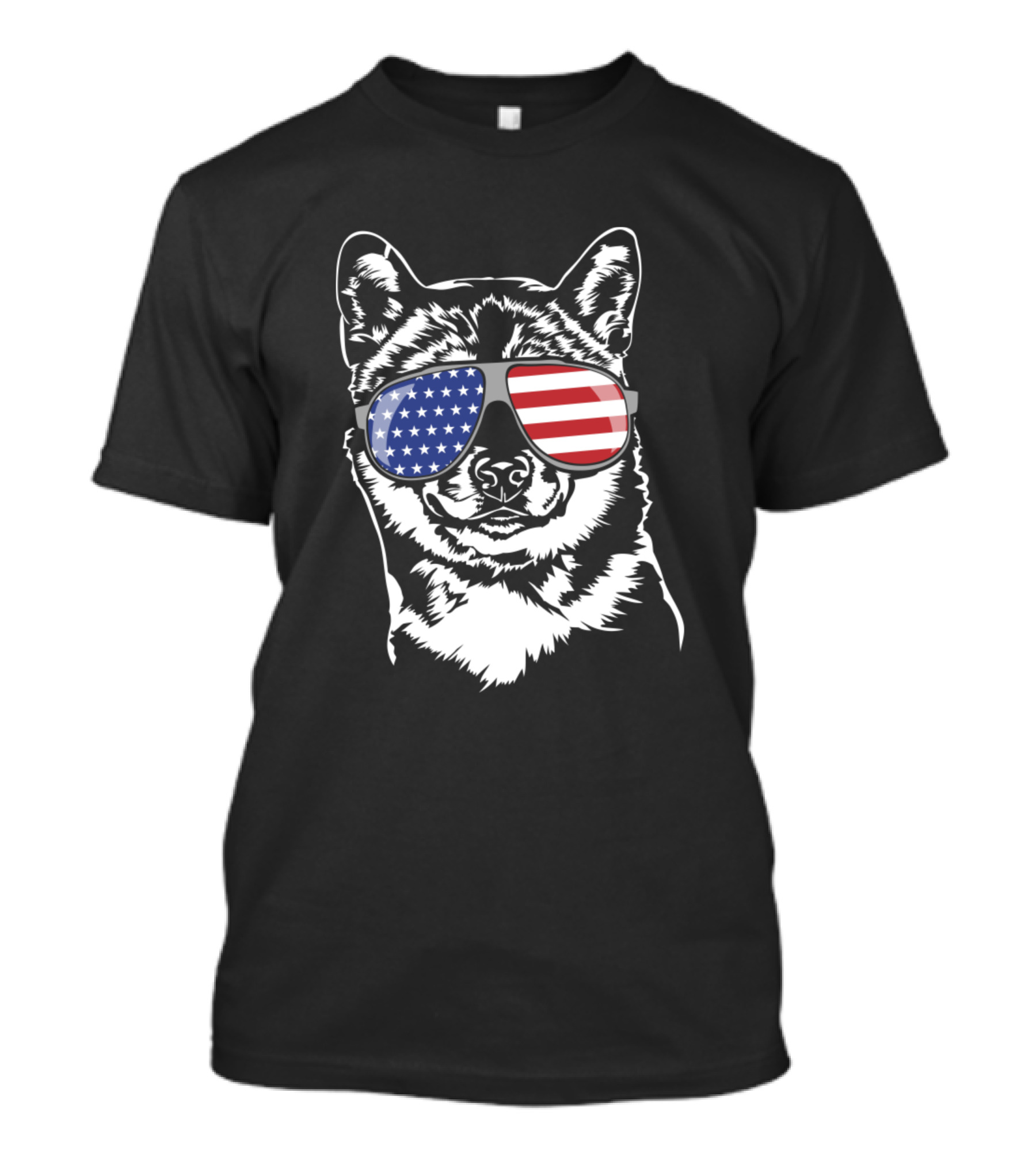 Shiba Inu With American Flag Sunglasses Patriotic Humor T-Shirt