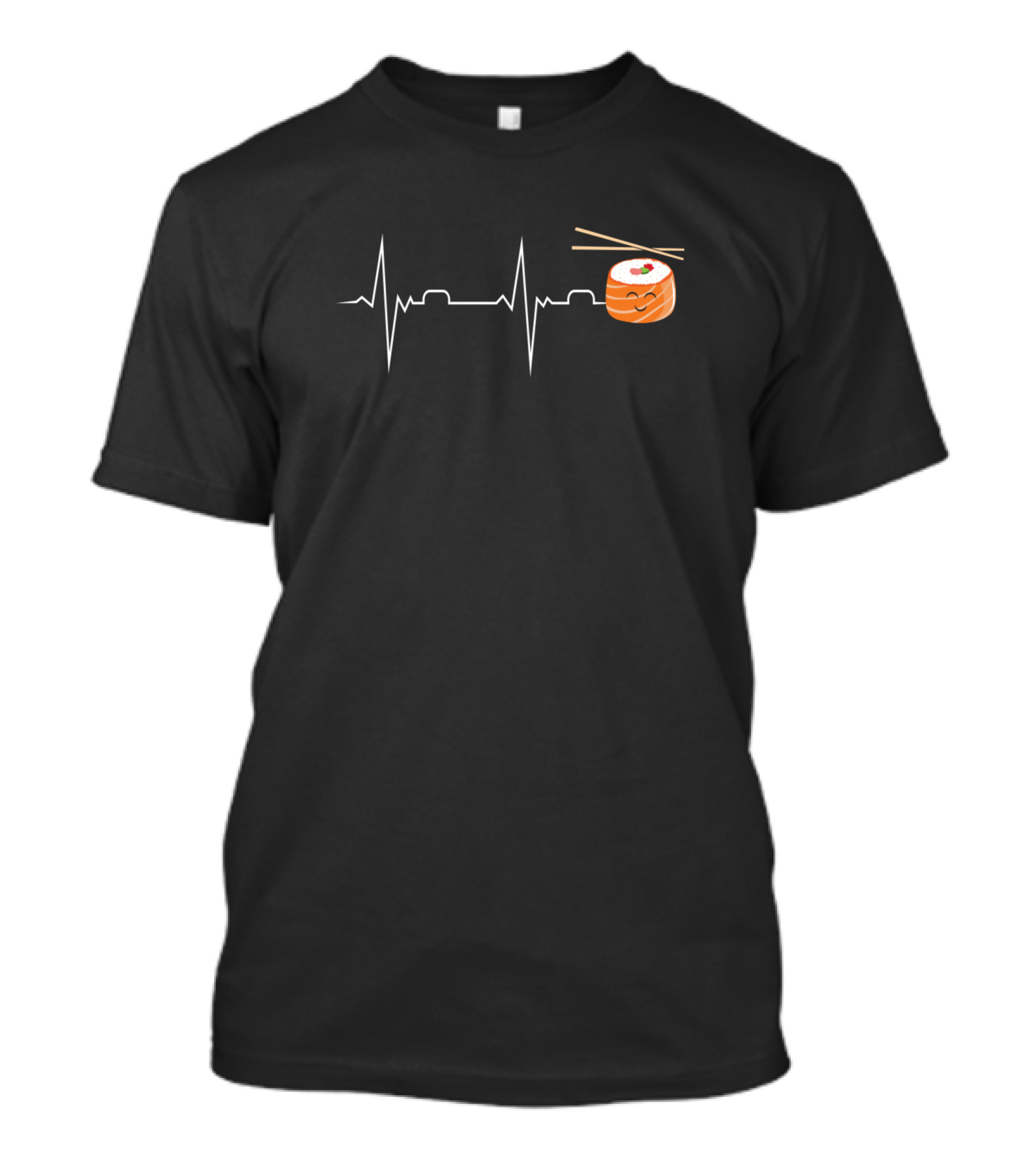 Funny Salmon Sushi Roll With Heartbeat And Chopsticks T-Shirt