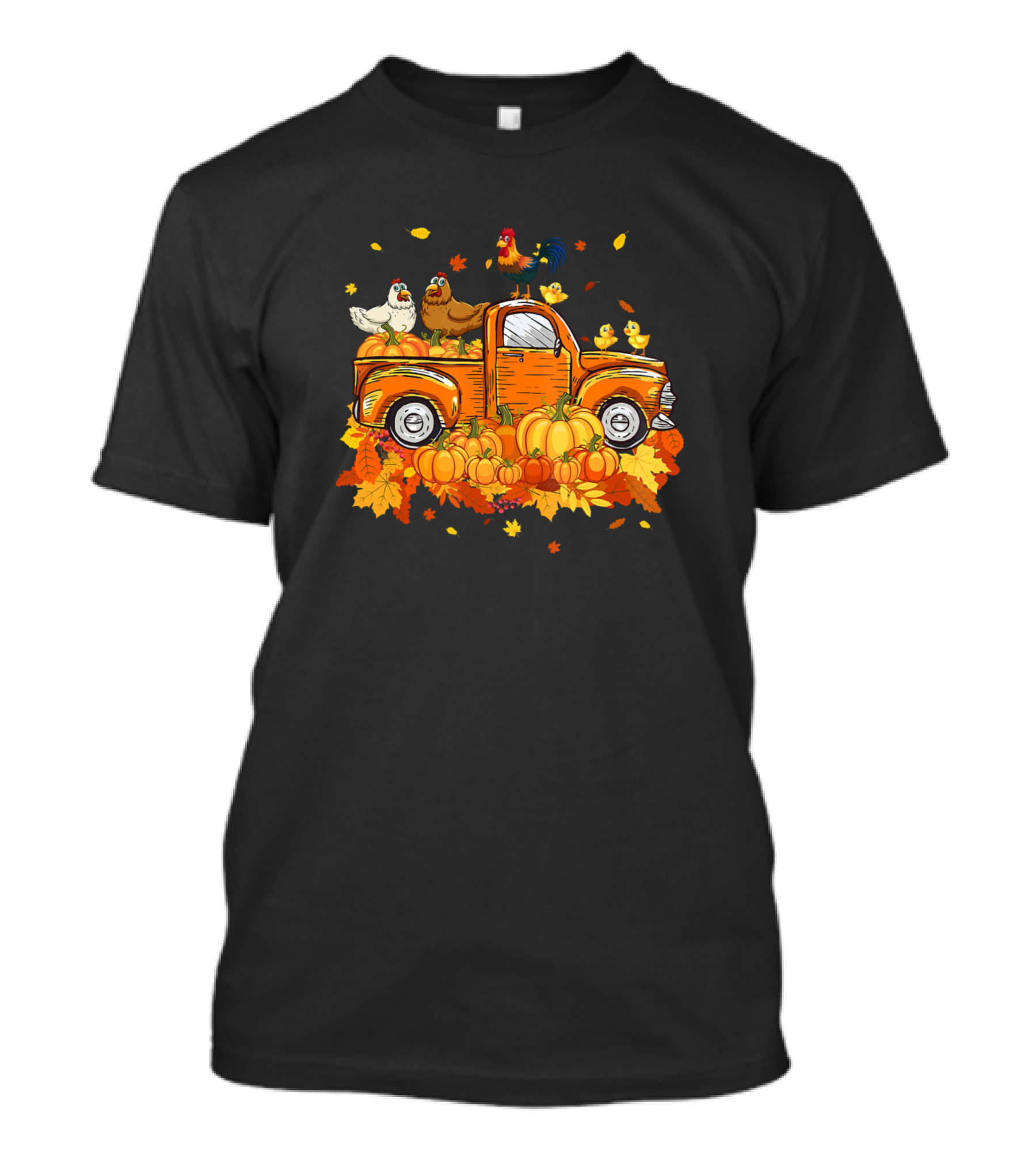 Funny Thanksgiving Truck Pumpkins Chickens Farmer Autumn Leaves T-Shirt