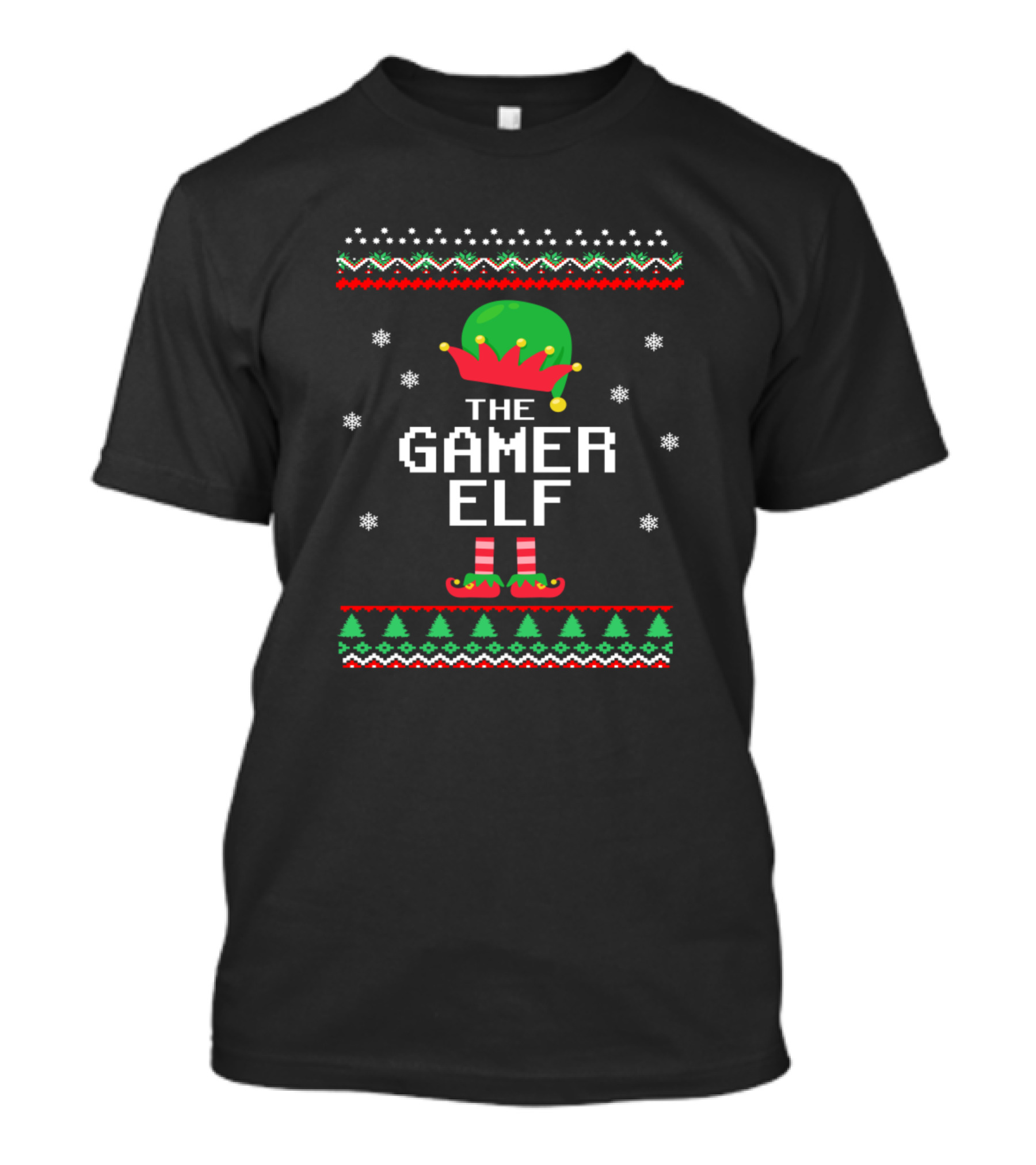 The Gamer Elf Ugly Christmas Sweater Style Holiday T-Shirt
