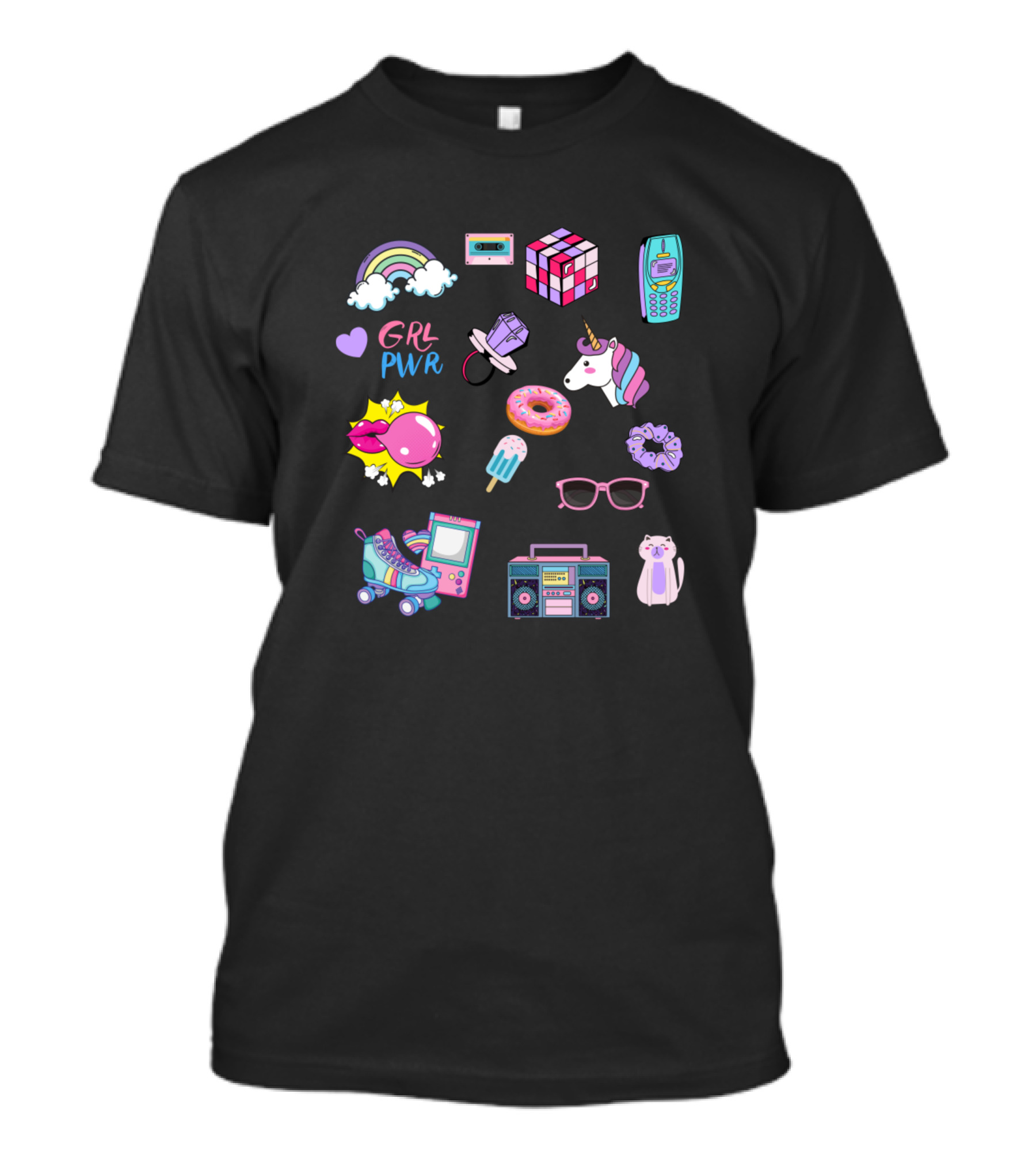 GRL PWR Rainbow Unicorn Roller Skates 90s Retro Icons T-Shirt