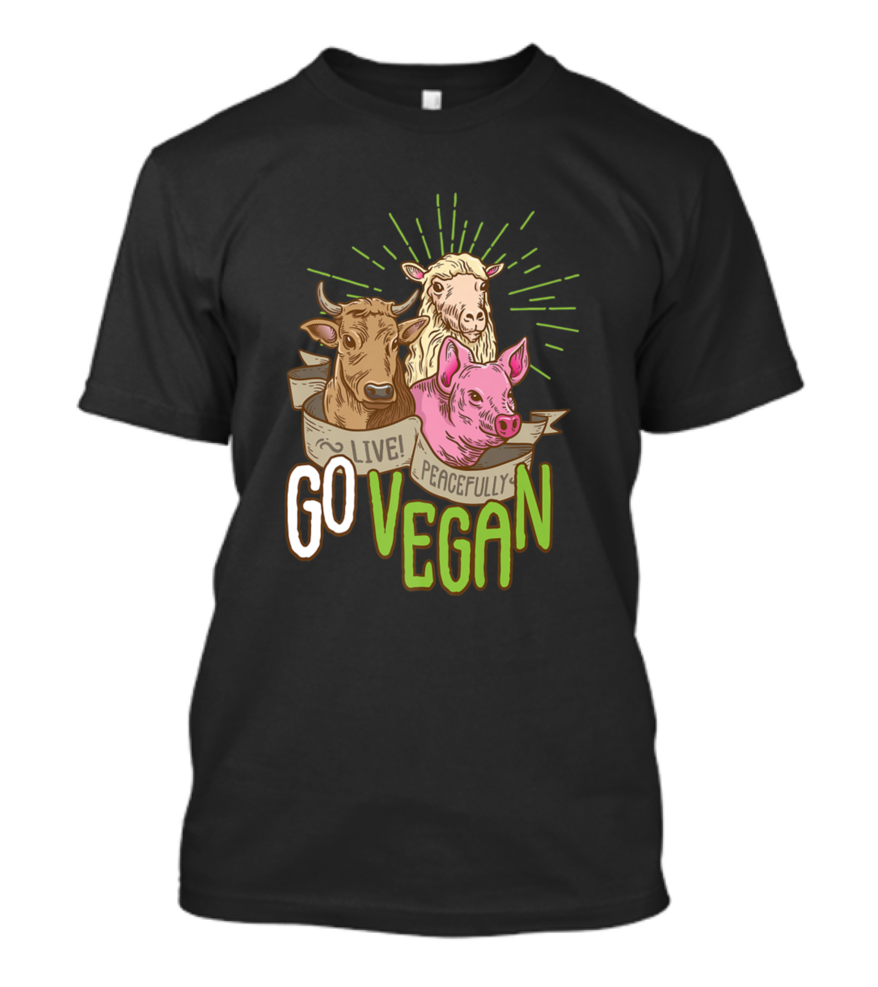 Go Vegan Live Peacefully Cow Sheep Pig T-Shirt