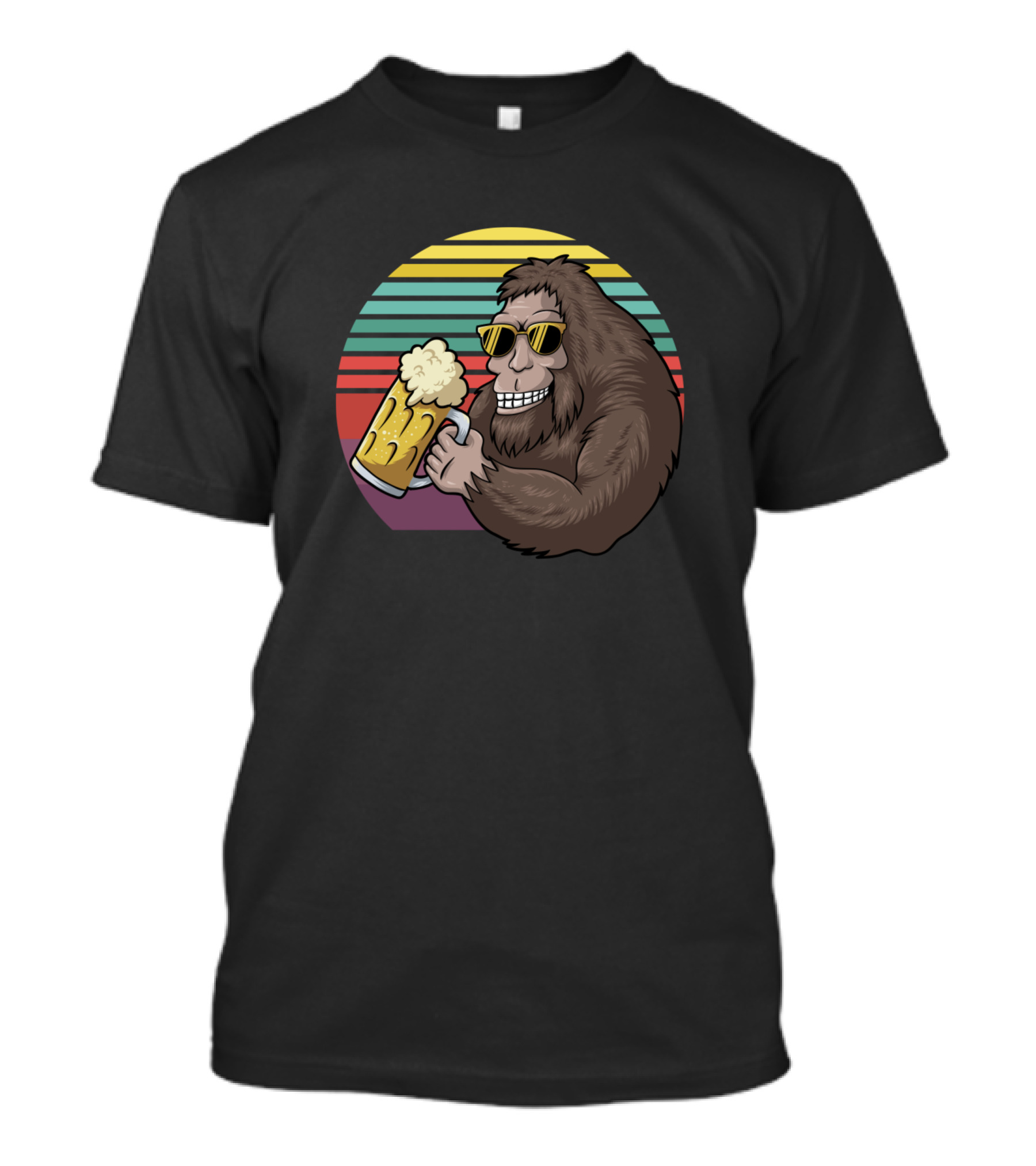 Gorilla Holding Beer Mug With Retro Rainbow Sunglasses T-Shirt