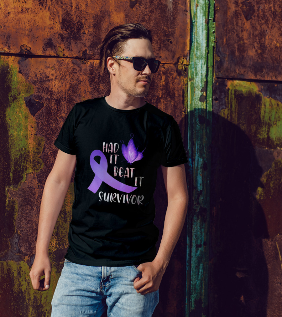 Had It Beat It Survivor Cancer Awareness Purple Ribbon Butterfly T-Shirt