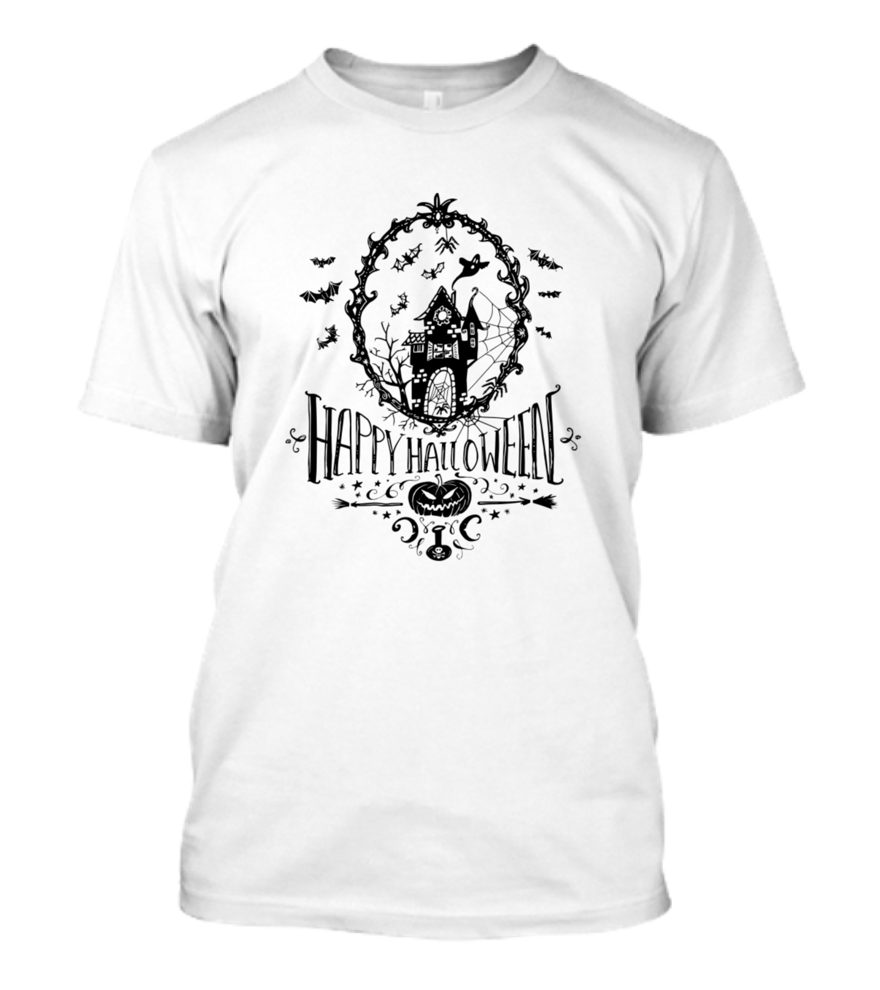 Happy Halloween Haunted House Bats And Pumpkin T-Shirt