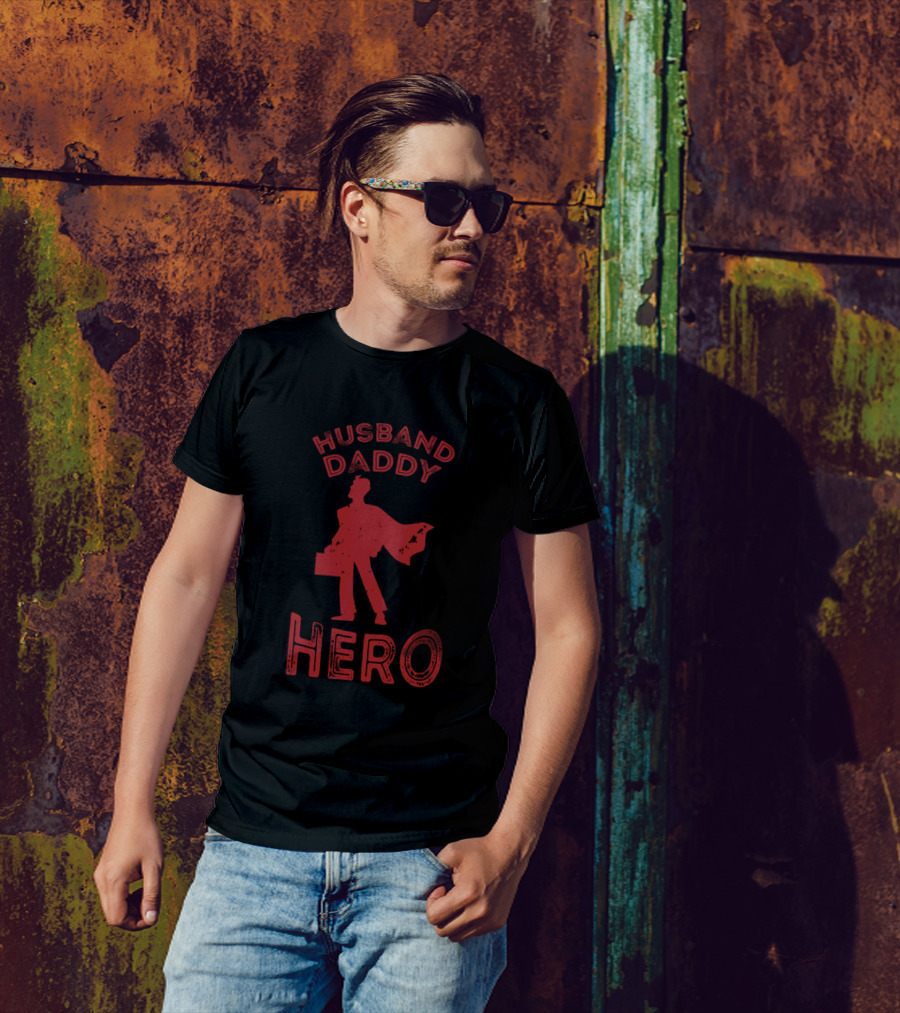 Husband Daddy Hero Silhouette With Cape And Briefcase T-Shirt