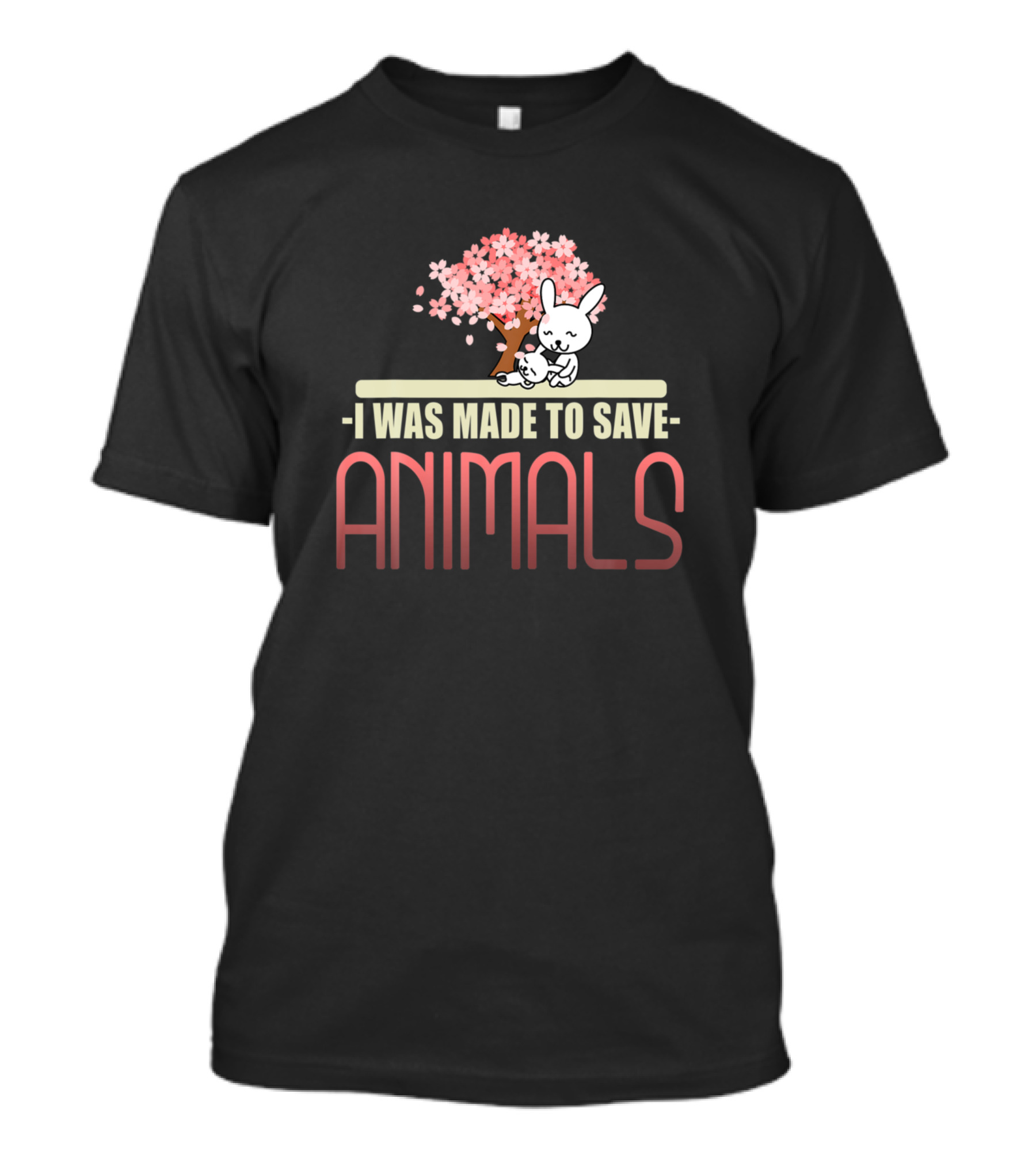 I Was Made To Save Animals Bunny And Cherry Blossom Tree T-Shirt