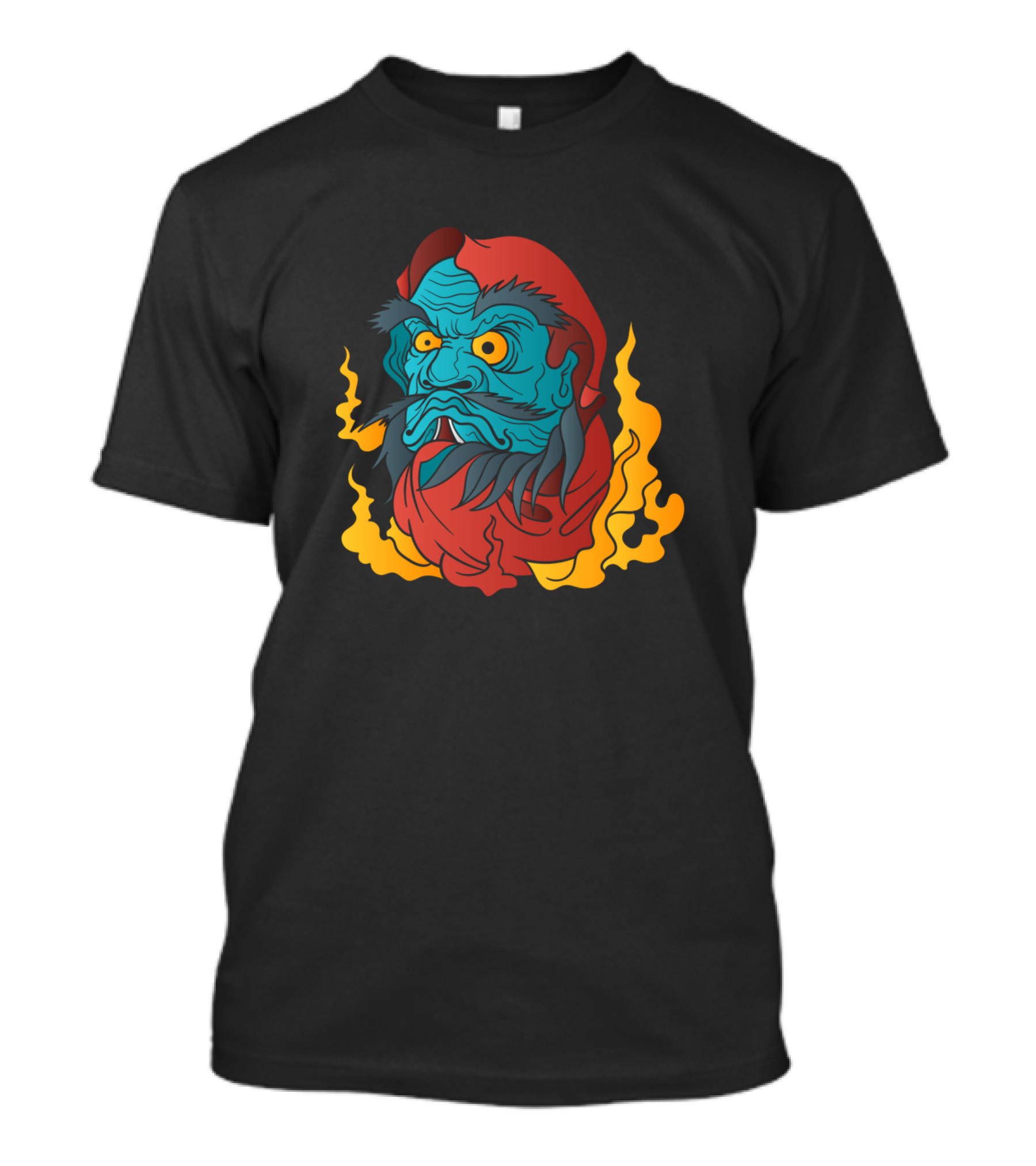 Japanese Tattoo Inspired Oni Design With Fiery Accents T-Shirt