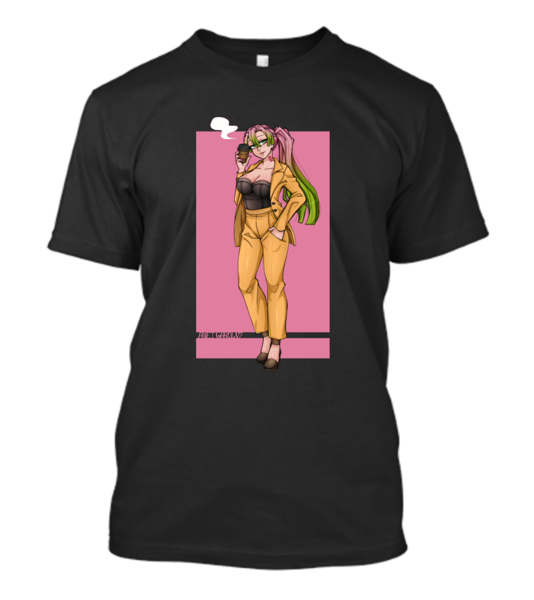 Kimetsu No Yaiba Mitsuri Kanroji Manga Style Pink And Yellow Suit T-Shirt