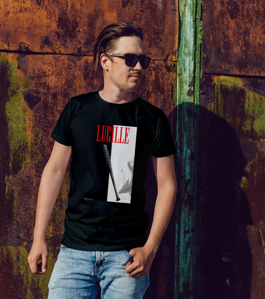 LUCILLE Negan Bat Icon With Black And White Split Background T-Shirt
