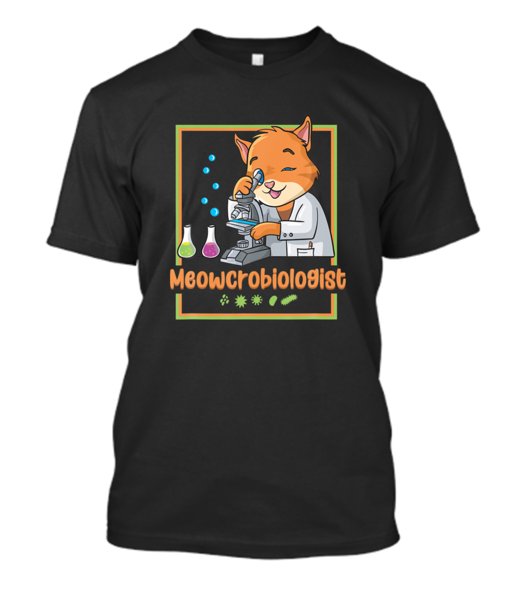 Meowcrobiologist Cat Microbiology Biologist With Microscope And Beakers T-Shirt