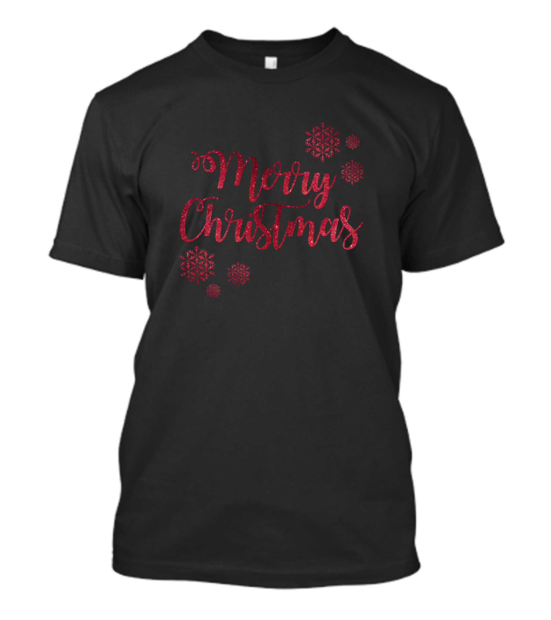 Merry Christmas Red Glittery Snowflakes T-Shirt