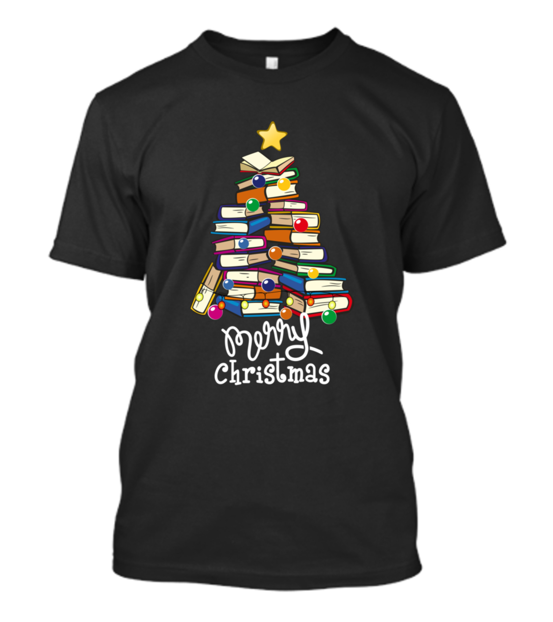 Merry Christmas Tree Made Of Books Reading Teachers Holiday T-Shirt