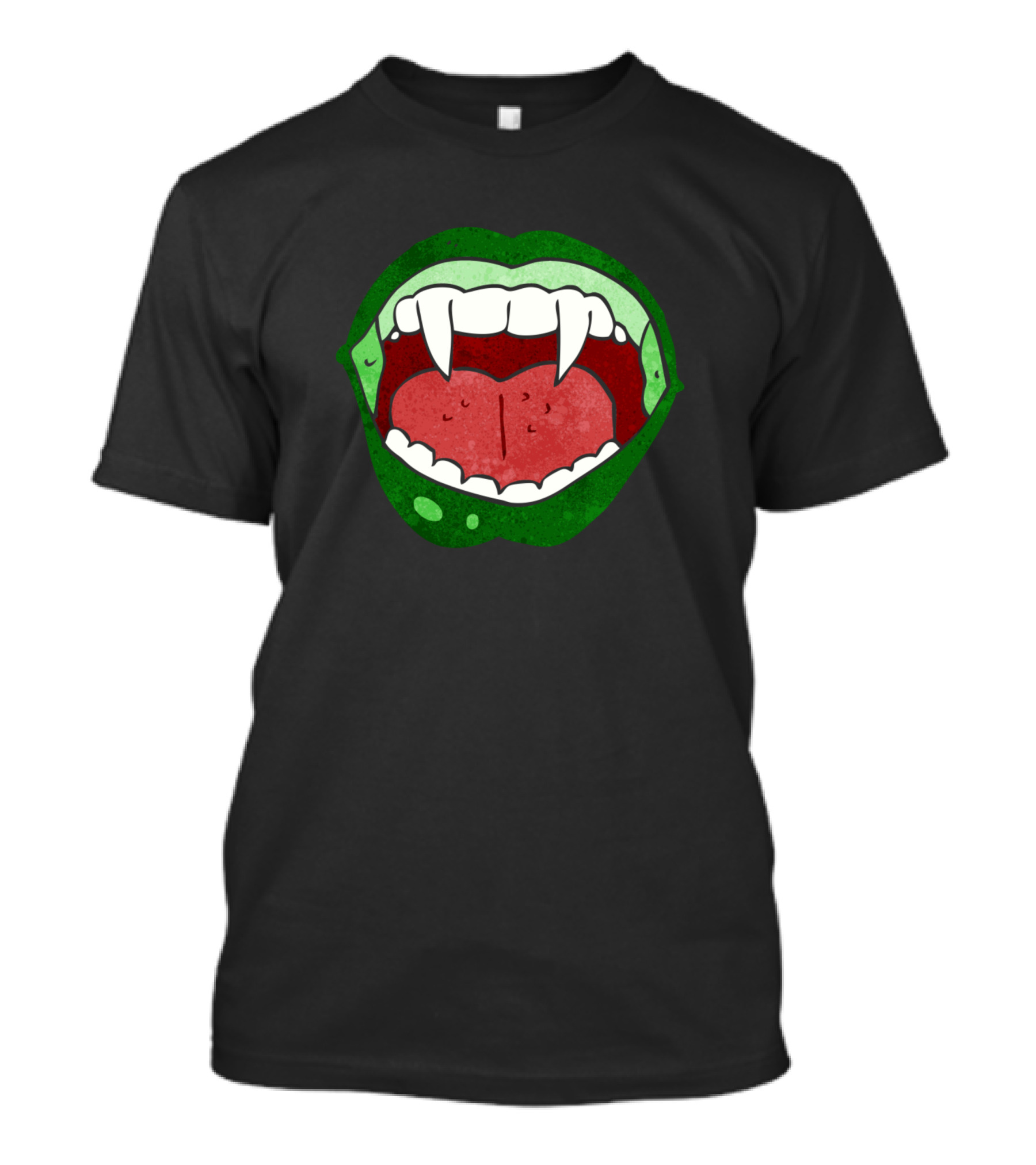 Mutated Zombie Vampire Green Fangs Mouth T-Shirt