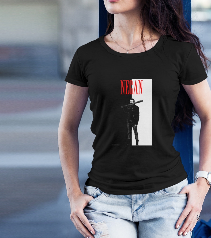 NEGAN Walking Dead Character Poster Black And White With Bat T-Shirt