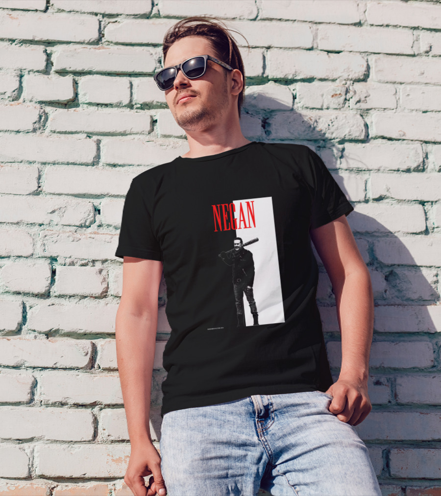 NEGAN Walking Dead Character Poster Black And White With Bat T-Shirt