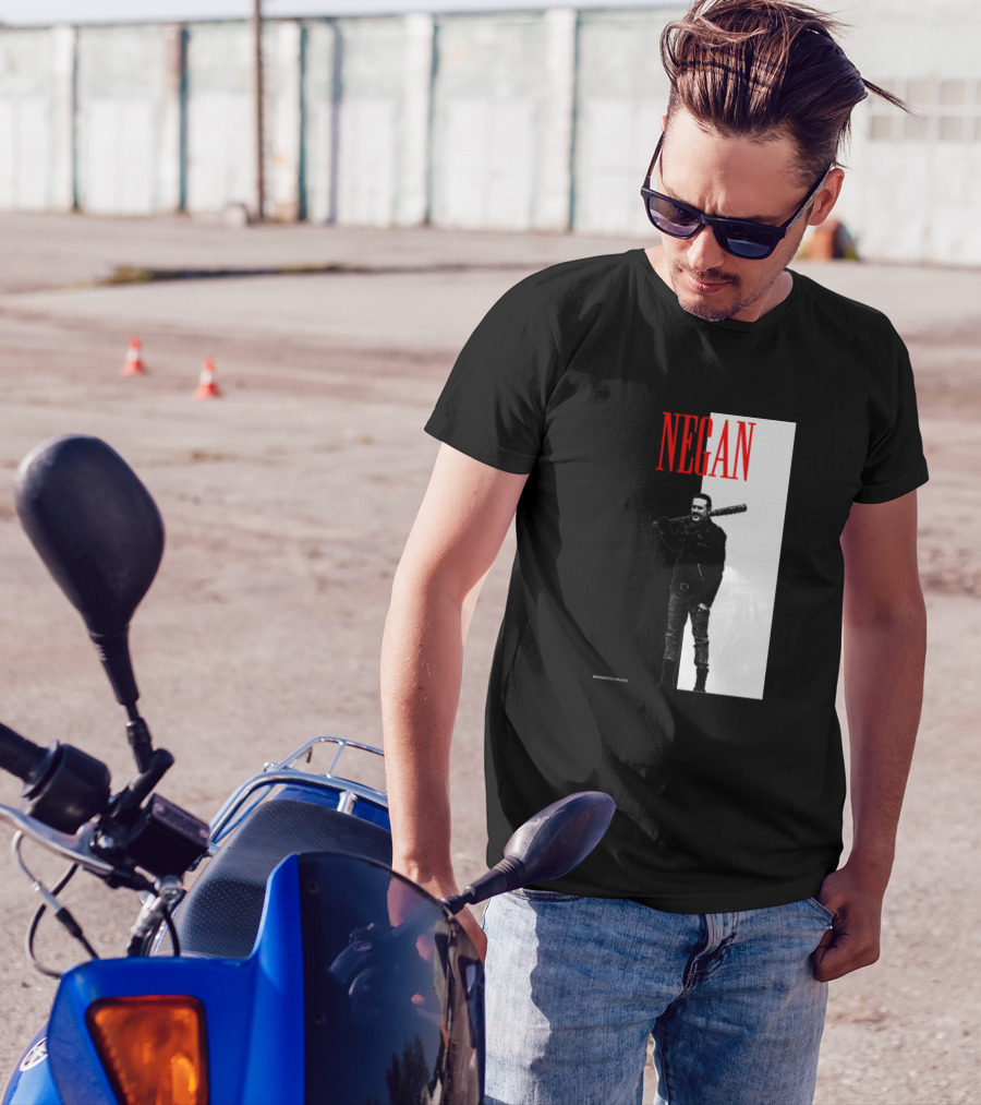NEGAN Walking Dead Character Poster Black And White With Bat T-Shirt