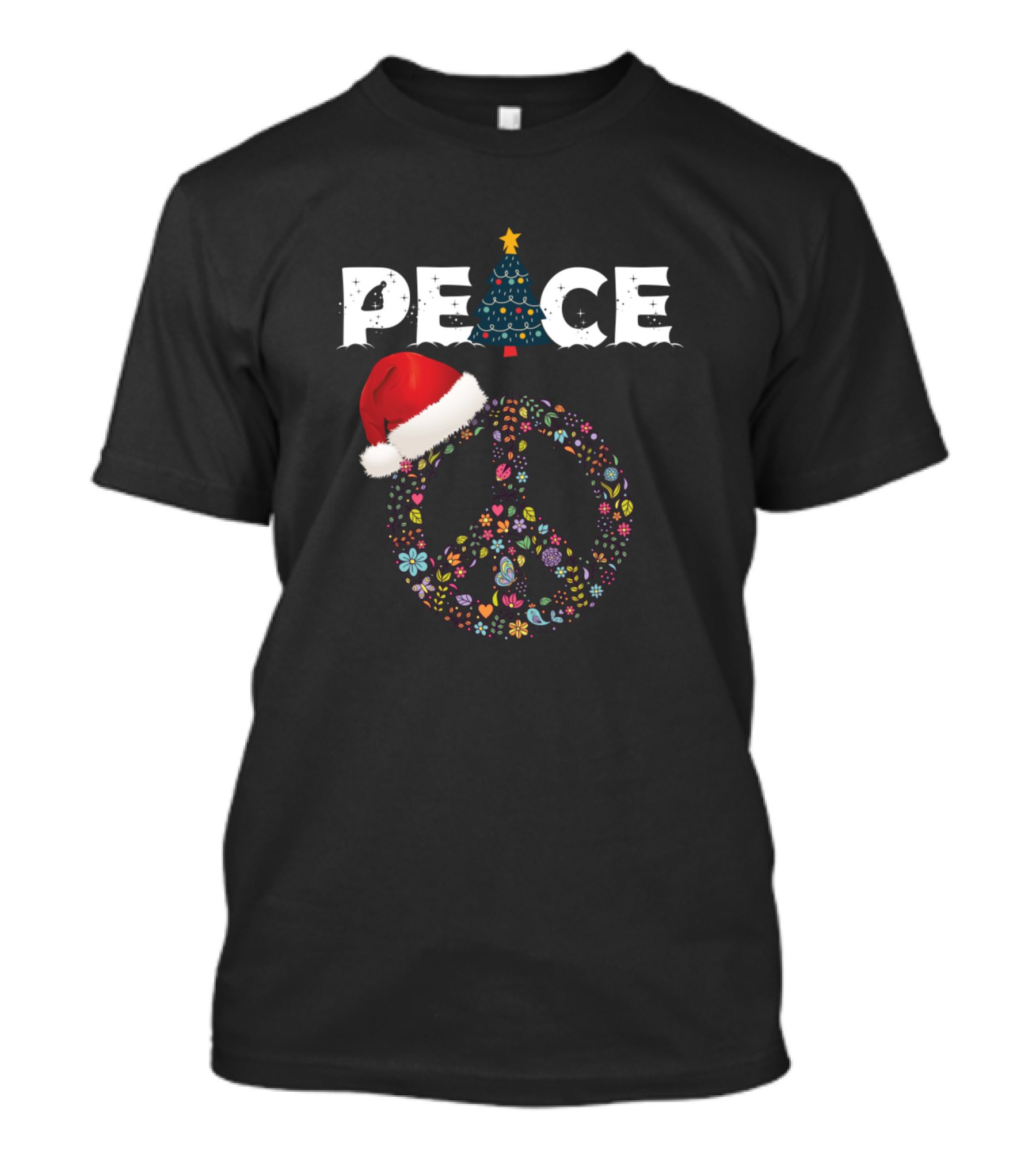 PEACE Symbol Christmas Tree Santa Hat T-Shirt