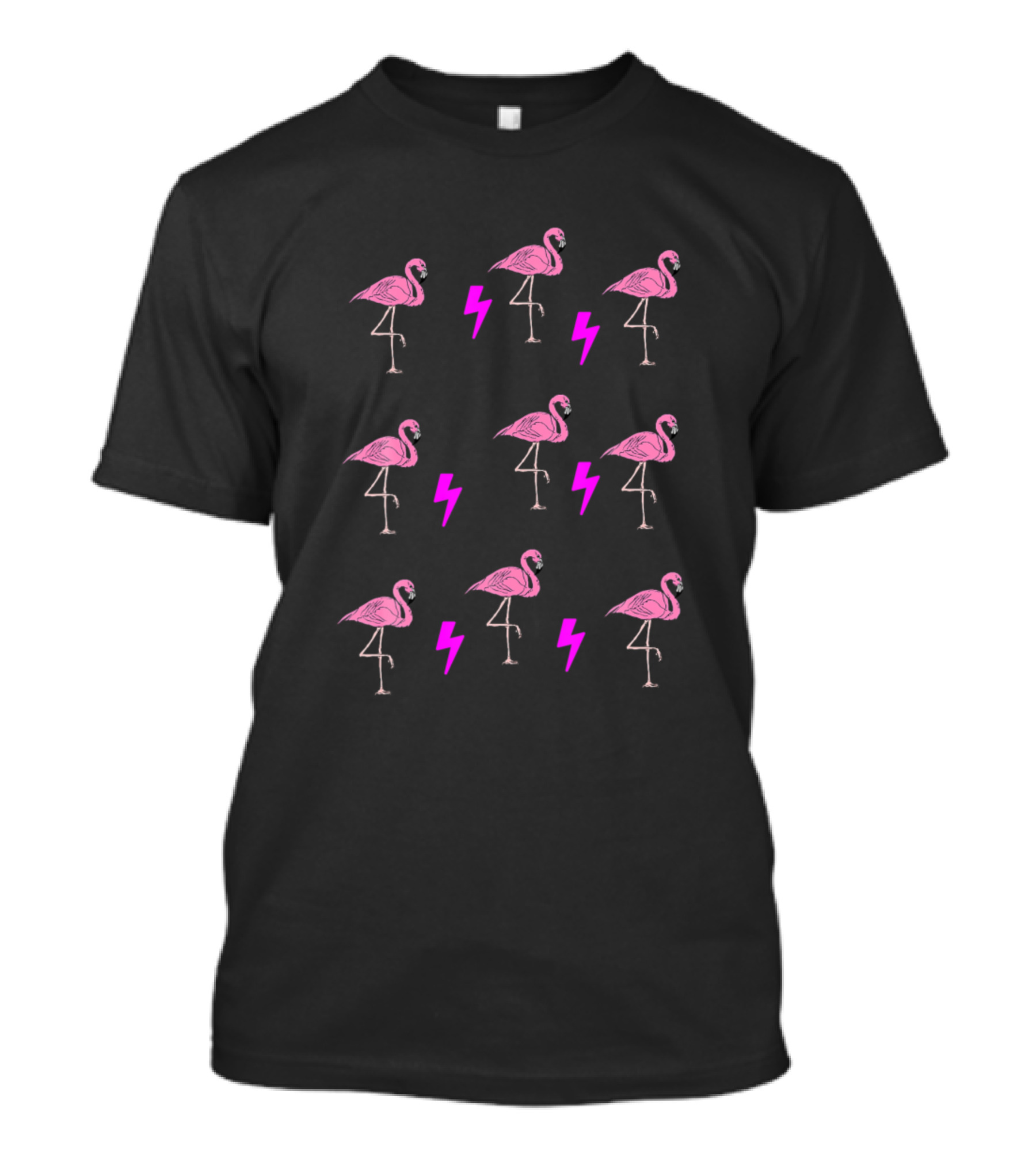 Pink Flamingo Pattern With Lightning Bolt Motif T-Shirt