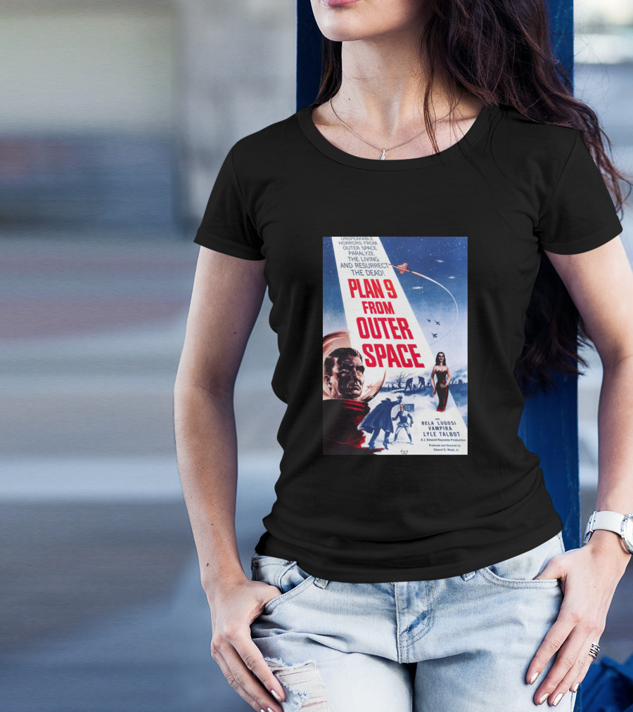 Plan 9 From Outer Space Movie Poster Bela Lugosi Vampira Lyle Talbot UFO Horror Sci-Fi Classic T-Shirt