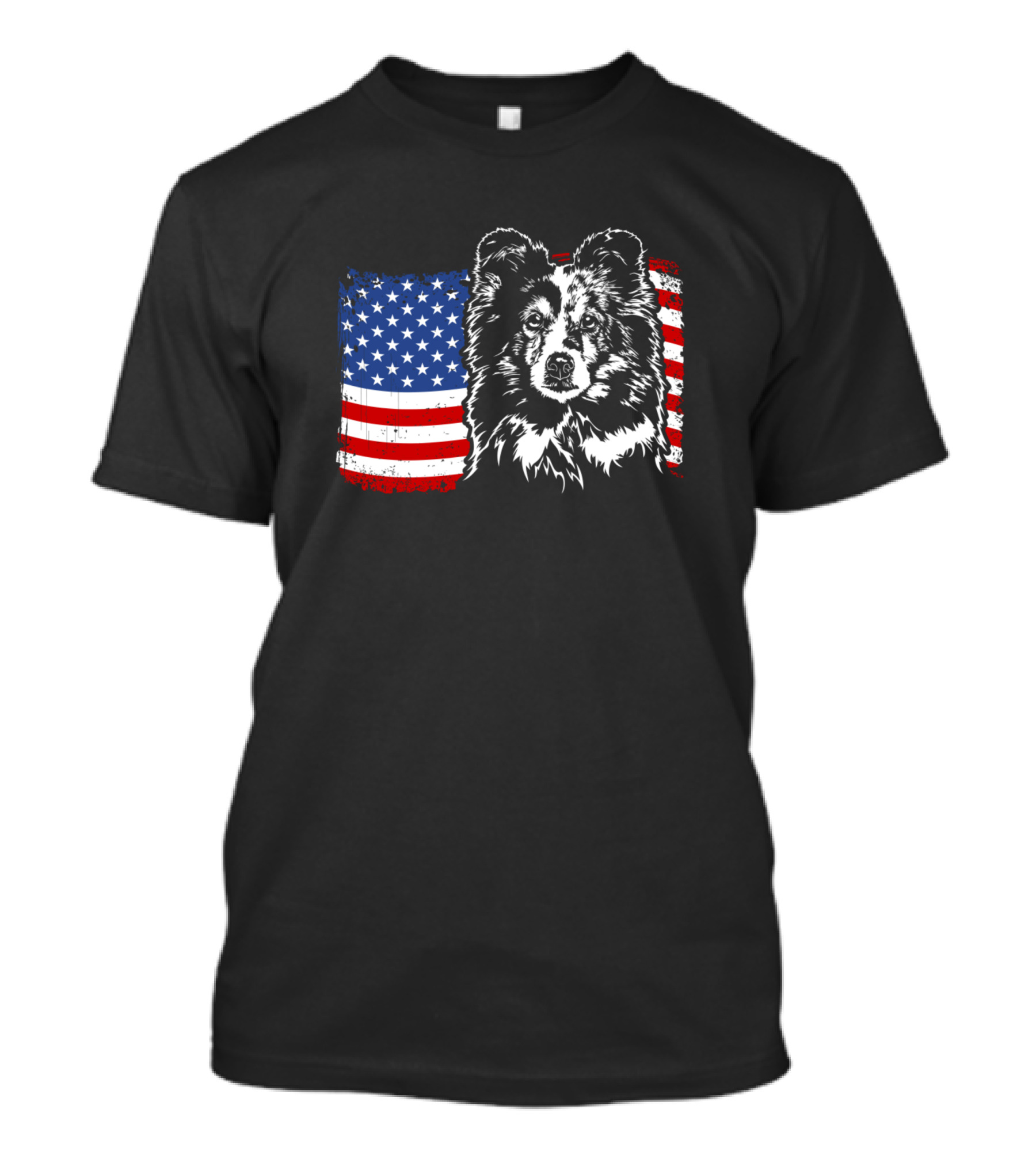 Patriotic Proud Sheltie With American Flag Background T-Shirt