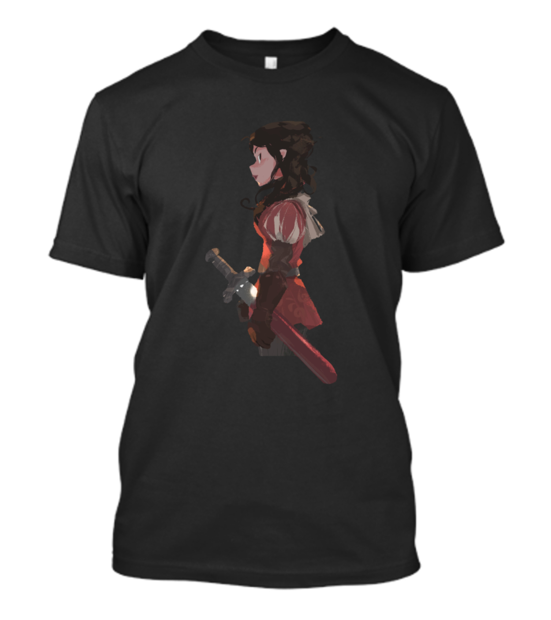 Female Warrior Medieval Fantasy Sword Holder Profile T-Shirt