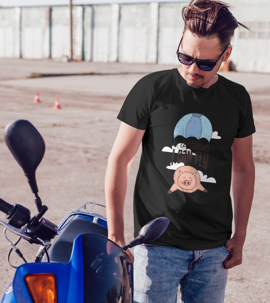 I Believe I Can Fly Flying Pig Parachute Clouds T-Shirt