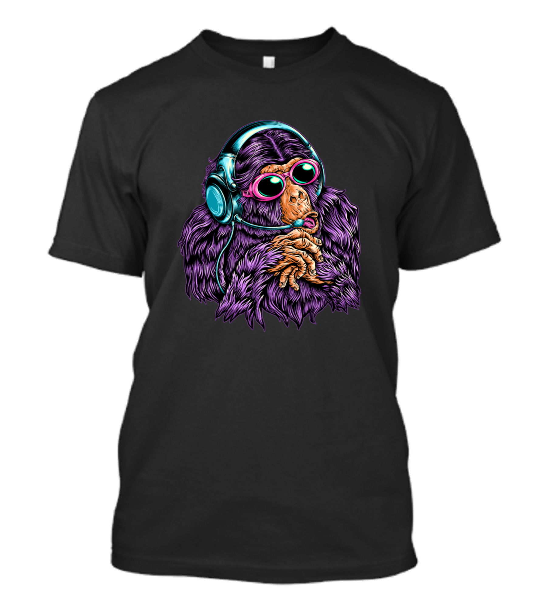 Funkee Munkee Headphone Wearing Colorful Purple Hair Monkey With Sunglasses T-Shirt