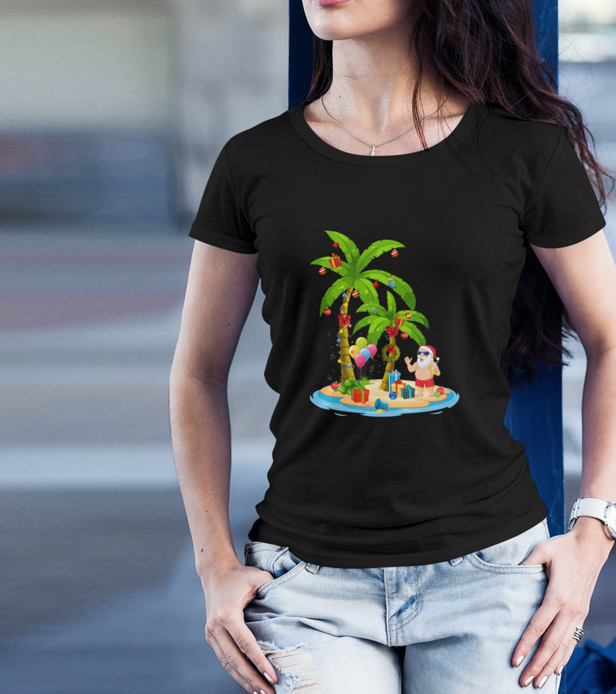 Santa Christmas Tropical Island Beach Party Hawaii Fun T-Shirt