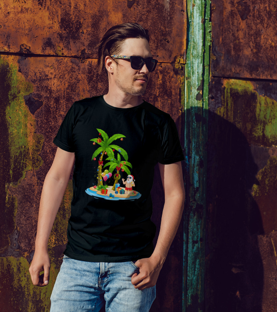 Santa Christmas Tropical Island Beach Party Hawaii Fun T-Shirt