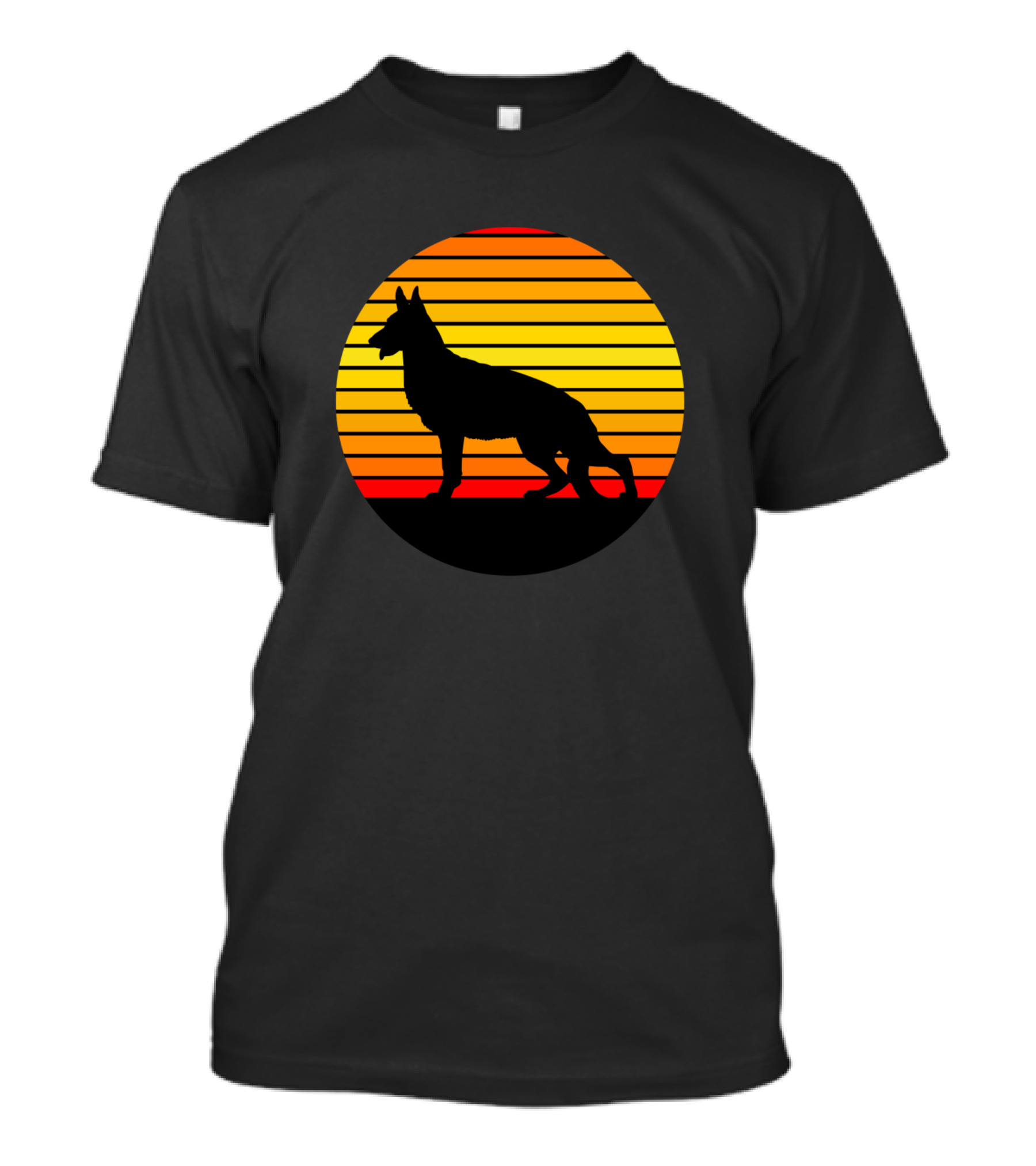 German Shepherd Sunset Silhouette In Vintage Circle T-Shirt